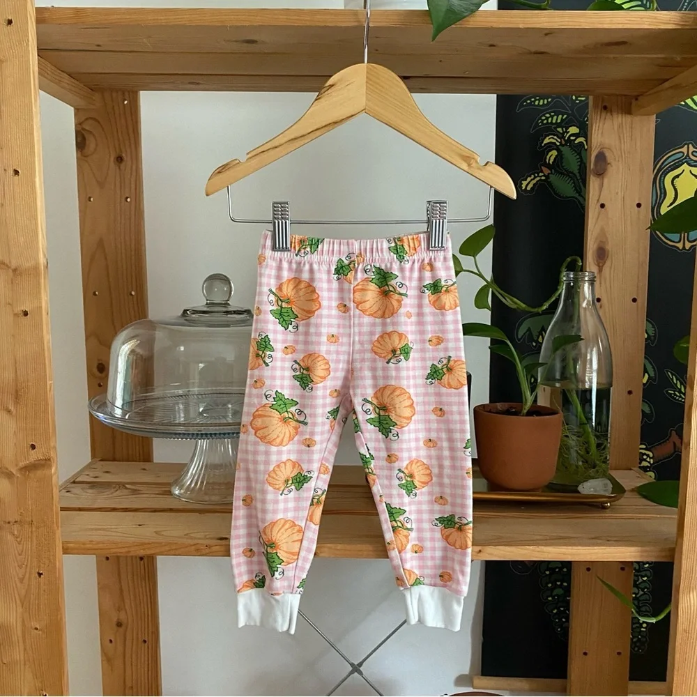 Classic Whimsy Pink Plaid Pumpkin Print Fall Halloween Pajama Set 18 months
